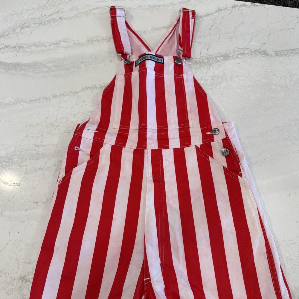 Game Bibs college game day Striped Red and White Overalls size XSmall Badger